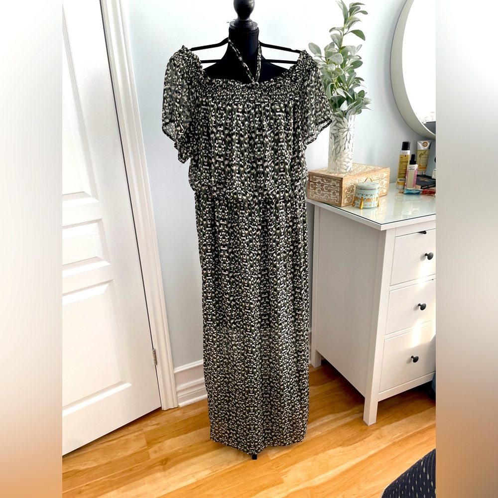 Chiffon Green and Black Boho Maxi Dress